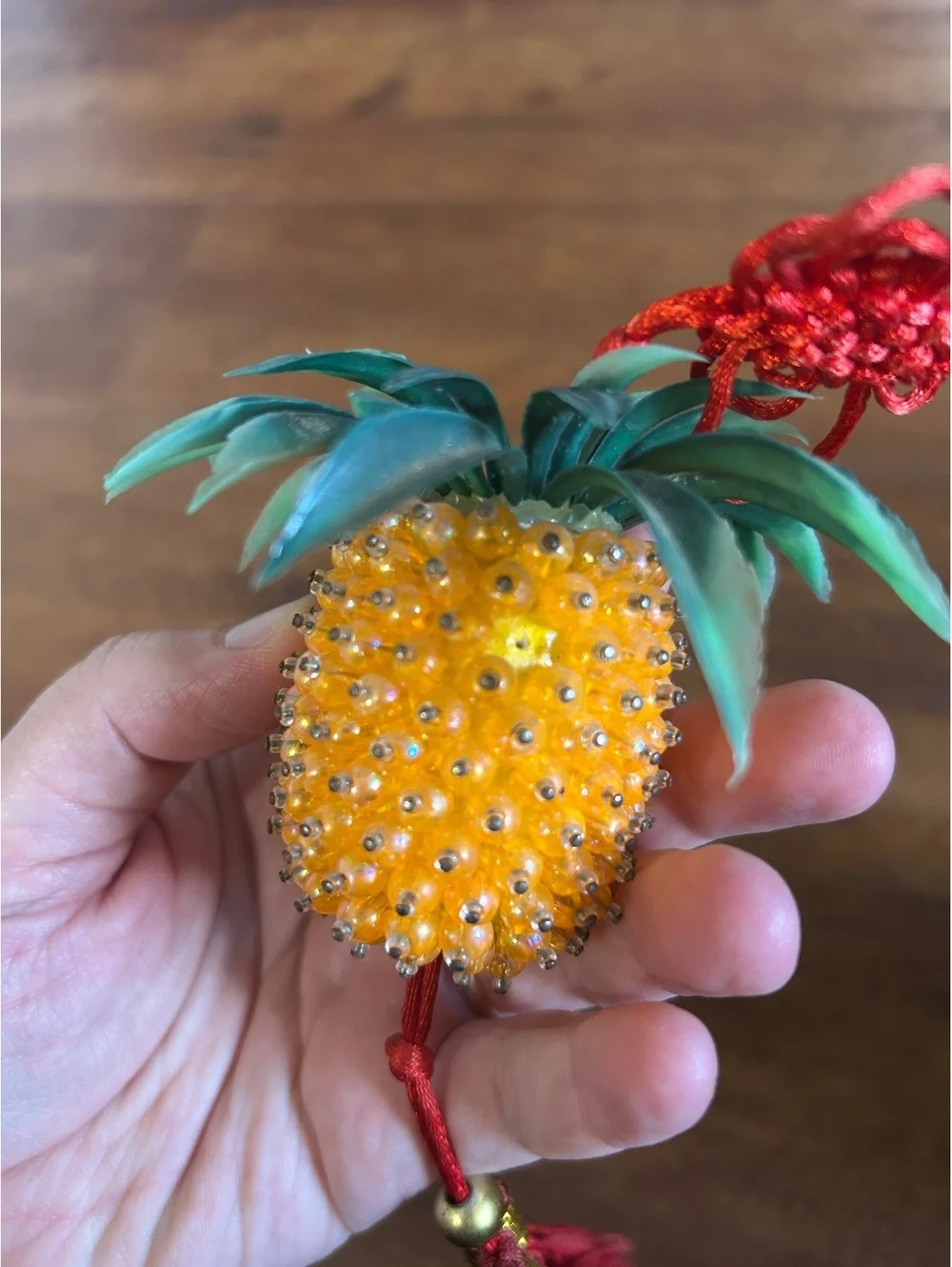 Handcrafted Pineapple Decorative Hanging Ornament with Red Tassel